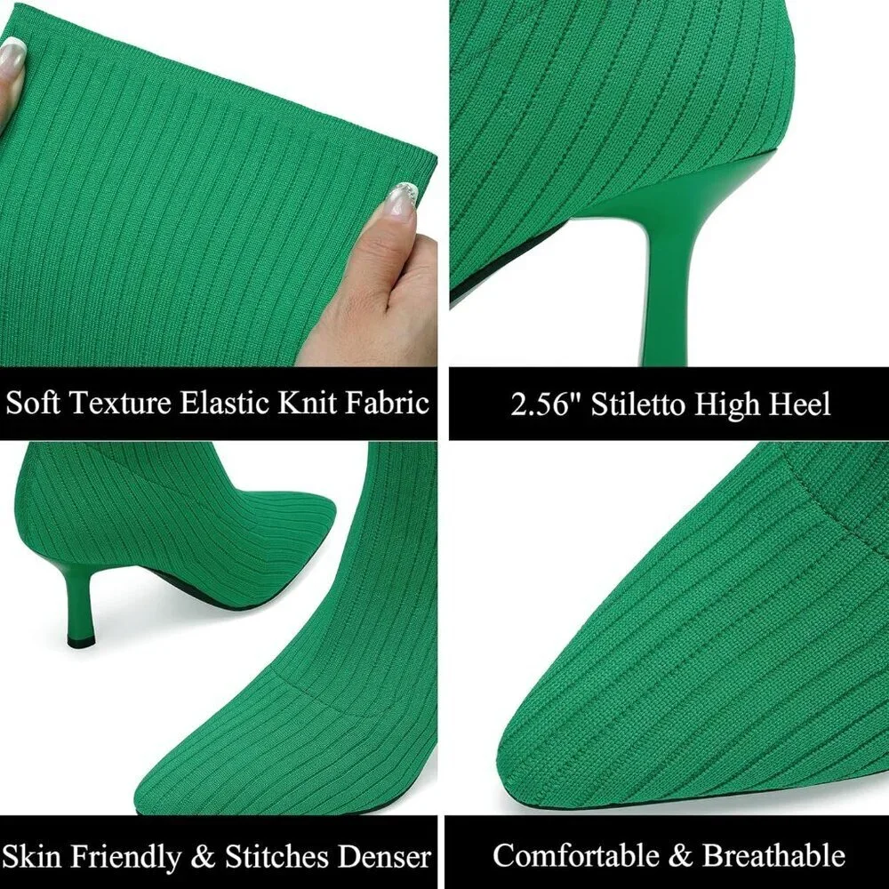Women's Green Thigh High Socks Pointed Toe Over-the- Knee High Heel Boots